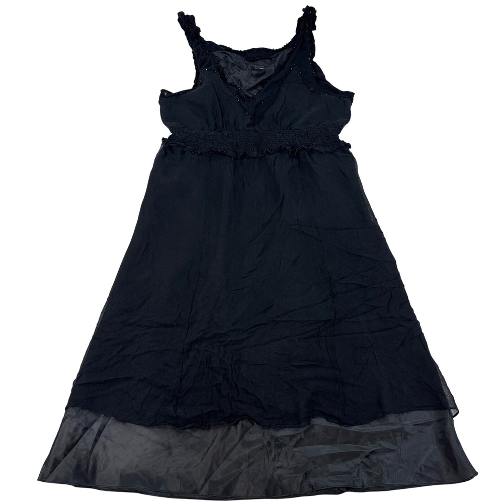Nicole by Nicole Miller Black 100% Silk Beaded Smocked Empire Waist Dress Size 8
